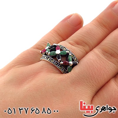 انگشتر چند جواهر یاقوت و زمرد درجه یک زنانه درشت فاخر _کد:13255 انگشتر چند جواهر یاقوت و زمرد درجه یک زنانه درشت فاخر _کد:13255