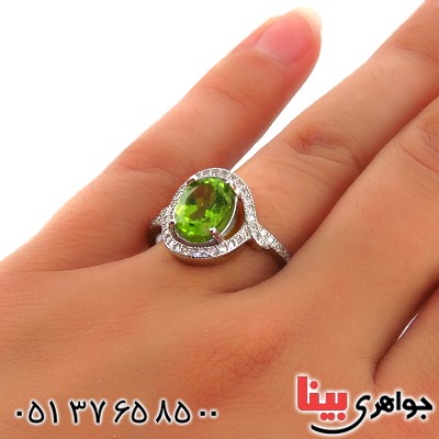 انگشتر زبرجد زنانه رودیوم مدل پیچک _کد:13259