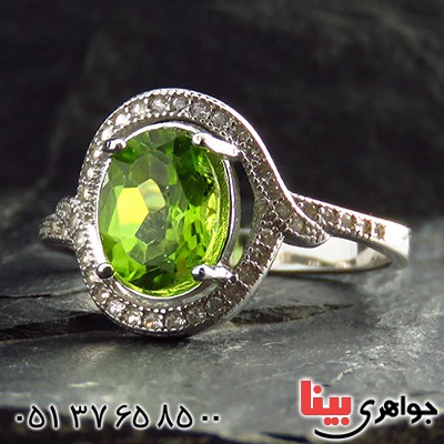 انگشتر زبرجد زنانه رودیوم مدل پیچک _کد:13259