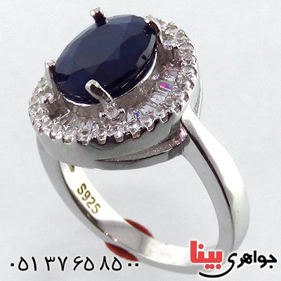 انگشتر یاقوت کبود زنانه رودیوم مدل دیانا _کد:13295
