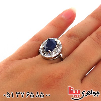 انگشتر یاقوت کبود زنانه رودیوم مدل دیانا _کد:13295