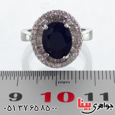 انگشتر یاقوت کبود زنانه رودیوم مدل دیانا _کد:13295