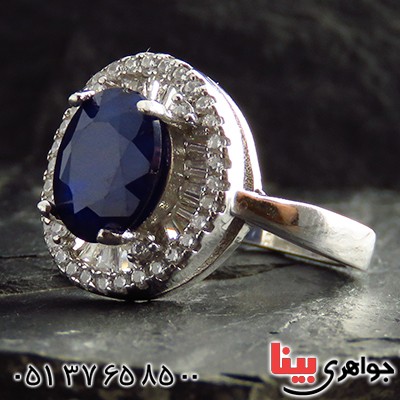 انگشتر یاقوت کبود زنانه رودیوم مدل دیانا _کد:13295