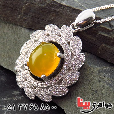 گردنبند عقیق شرف الشمس درشت و سنگین زنانه رودیوم