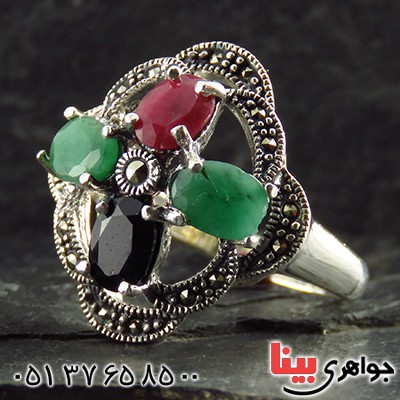 انگشتر چند جواهر یاقوت و زمرد درجه یک درشت فاخر _کد:13358