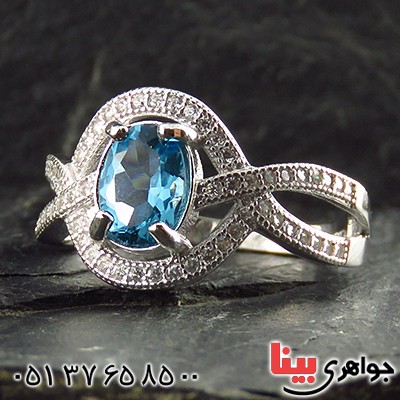 انگشتر توپاز زنانه رودیوم مدل پیچک _کد:13376