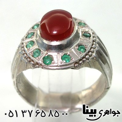 انگشتر چند جواهر عقیق یمن و 12 زمرد