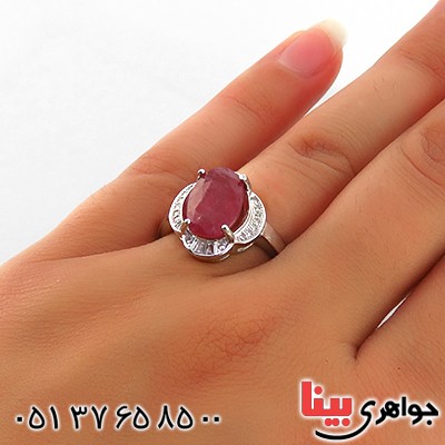 انگشتر یاقوت سرخ زنانه رودیوم مدل فروغ _کد:13386