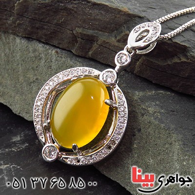 گردنبند عقیق شرف الشمس زنانه رودیوم مدل روژان _کد:13402