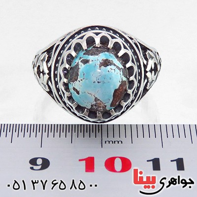انگشتر فیروزه نیشابوری شجری مردانه اسلیمی خوش نقش _کد:13432