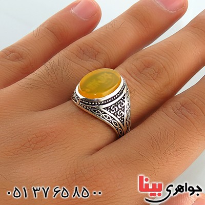 انگشتر عقیق شرف الشمس مردانه اسلیمی سیاه قلم _کد:13455