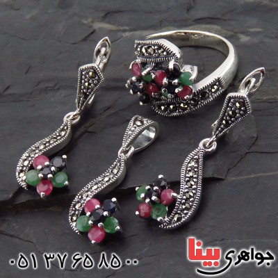 سرویس چند جواهر یاقوت و زمرد زنانه سنگین درجه یک _کد:13525