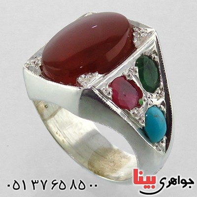 انگشتر چند جواهر عقیق یمنی مردانه درشت خاص فاخر _کد:1867