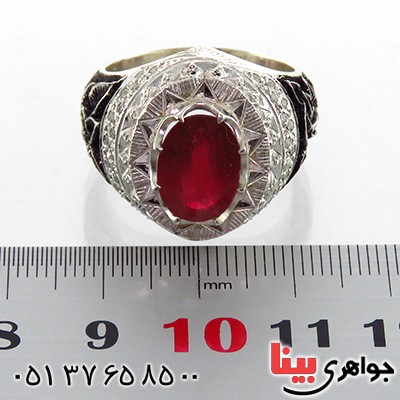 انگشتر یاقوت سرخ خوشرنگ مردانه درشت قلم زنی فاخر _کد:1877