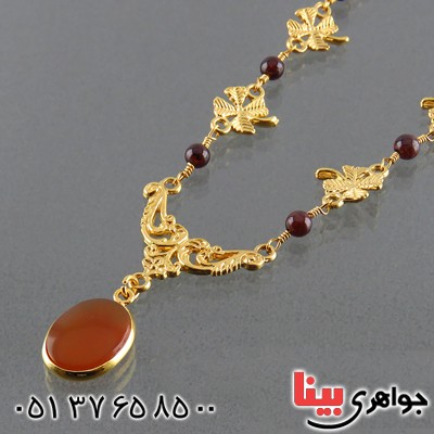 سینه ریز چند جواهر عقیق یمنی و گارنت زنانه درشت مدل پرنیا _کد:1887