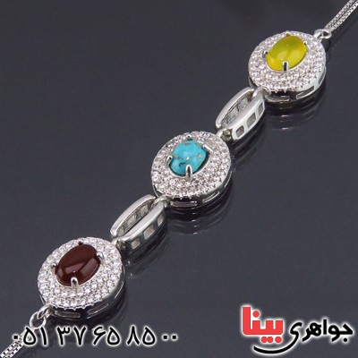 دستبند چند جواهر فیروزه نیشابوری و عقیق یمنی زنانه _کد:13634