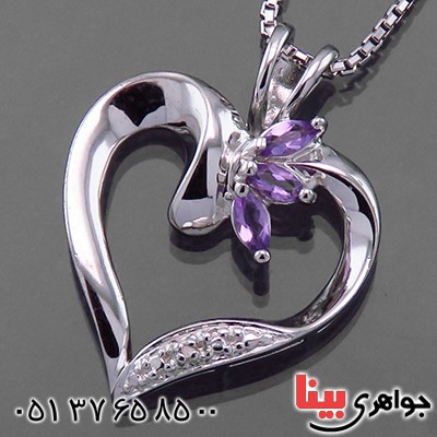 گردنبند آمتیست زنانه مانی مدل قلب سه نگین _کد:13651
