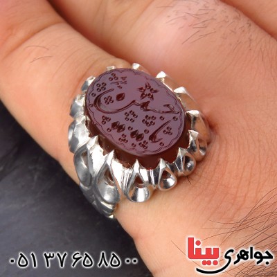 انگشتر عقیق یمنی مردانه درشت حکاکی گود یا حسین _کد:13692