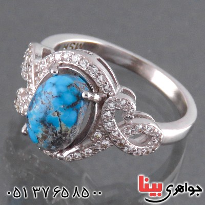 انگشتر فیروزه نیشابوری زنانه رودیوم گلبرگ _کد:13707 انگشتر فیروزه نیشابوری زنانه رودیوم گلبرگ _کد:13707