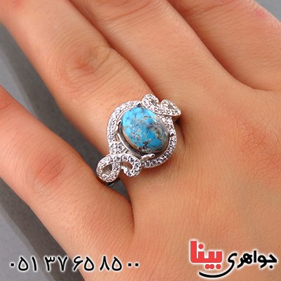 انگشتر فیروزه نیشابوری زنانه رودیوم گلبرگ _کد:13707 انگشتر فیروزه نیشابوری زنانه رودیوم گلبرگ _کد:13707