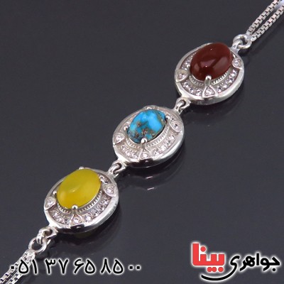 دستبند چند جواهر فیروزه نیشابوری و عقیق زنانه _کد:13851