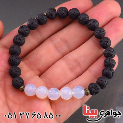 دستبند اوپال و سنگ آتشفشان مهره ای _کد:13874 دستبند اوپال و سنگ آتشفشان مهره ای _کد:13874