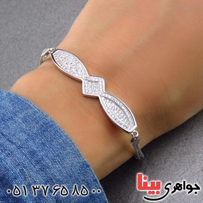 دستبند نقره زنانه میکروستینگ رودیوم مدل تاج _کد:13881