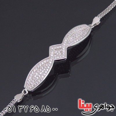 دستبند نقره زنانه میکروستینگ رودیوم مدل تاج _کد:13881