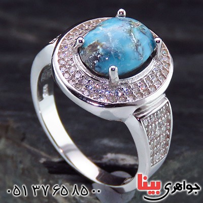 انگشتر فیروزه نیشابوری زنانه رودیوم مدل دیانا _کد:13891