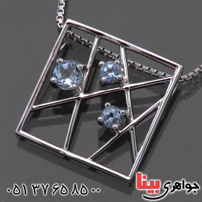 گردنبند آکوآمارین زنانه مانی مدل سه نگین _کد:14078