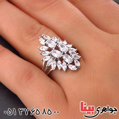انگشتر نقره زنانه رودیوم مدل ثمانه _کد:14131