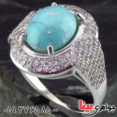 انگشتر فیروزه نیشابوری زنانه رودیوم تک و خاص _کد:14139