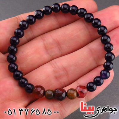 دستبند عقیق و چشم ببر تراش دار مهره ای _کد:14314 دستبند عقیق و چشم ببر تراش دار مهره ای _کد:14314