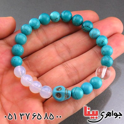 دستبند فیروزه تبتی و دُر و اوپال تراش دار خوشرنگ _کد:14328 دستبند فیروزه تبتی و دُر و اوپال تراش دار خوشرنگ _کد:14328
