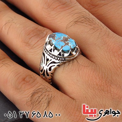 انگشتر فیروزه نیشابوری شجری مردانه _کد:14346