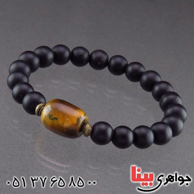 دستبند چند جواهر عقیق سیاه مات و چشم ببر