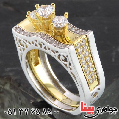 انگشتر نقره الماسی زنانه درشت طرح پرنسس _کد:14468