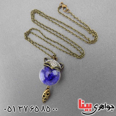 گردنبند روباه با گل های طبیعی آبی _کد:14485 گردنبند روباه با گل های طبیعی آبی _کد:14485