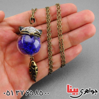 گردنبند روباه با گل های طبیعی آبی _کد:14485 گردنبند روباه با گل های طبیعی آبی _کد:14485