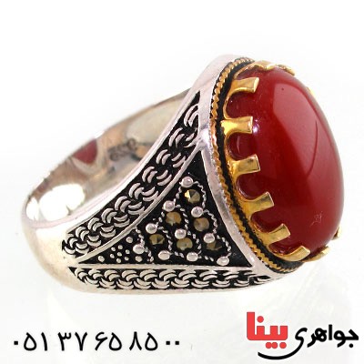 انگشتر عقیق قرمز مردانه دور حدید _کد:14688 انگشتر عقیق قرمز مردانه دور حدید _کد:14688