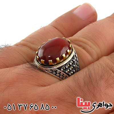 انگشتر عقیق قرمز مردانه دور حدید _کد:14688 انگشتر عقیق قرمز مردانه دور حدید _کد:14688