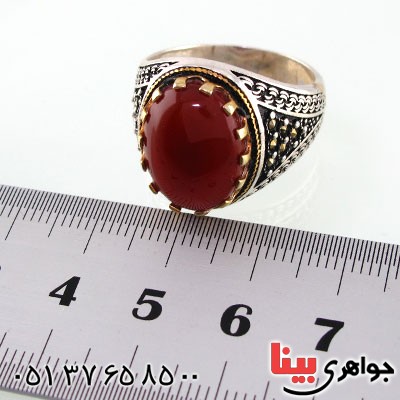 انگشتر عقیق قرمز مردانه دور حدید _کد:14688 انگشتر عقیق قرمز مردانه دور حدید _کد:14688