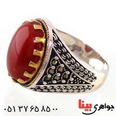 انگشتر عقیق قرمز مردانه دور حدید _کد:14688 انگشتر عقیق قرمز مردانه دور حدید _کد:14688