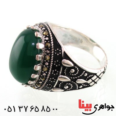 انگشتر عقیق سبز مردانه دور حدید _کد:14710 انگشتر عقیق سبز مردانه دور حدید _کد:14710