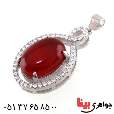 گردنبند عقیق یمنی درشت زنانه رودیوم _کد:14738