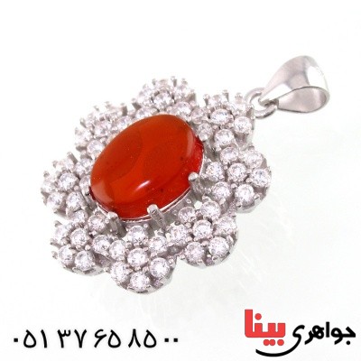 گردنبند عقیق یمنی درشت زنانه رودیوم مدل گل _کد:14742