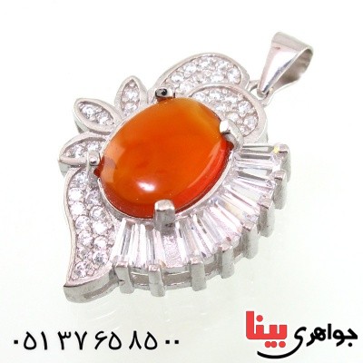 گردنبند عقیق یمنی زنانه رودیوم _کد:14743