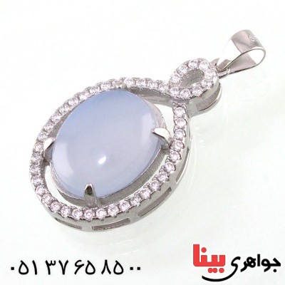 گردنبند عقیق یمنی کبود زنانه رودیوم _کد:14745