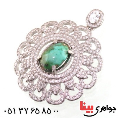 گردنبند فیروزه نیشابوری شجری درشت زنانه رودیوم _کد:14746