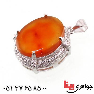 گردنبند عقیق یمنی درشت زنانه رودیوم _کد:14750